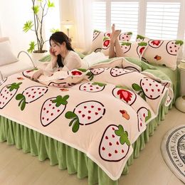 Bedding Sets Winter Thickened Milk Velvet Four Piece Set Small Fresh Warm Single Double Duvet Cover Bed Skirt Style