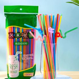 Disposable Cups Straws 100pcs Drinking Black White Plastic Straw Long Flexible Wedding Party Supplies Bar Cocktail Kitchen Accessories