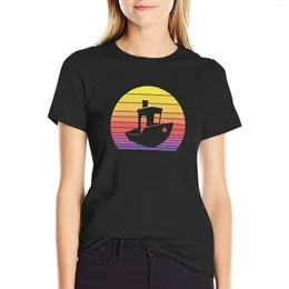 Women's Polos Distressed Vintage 3D Printer Benchy Sunset For The Maker Quote T-shirt Summer Top Graphic T-shirts Women
