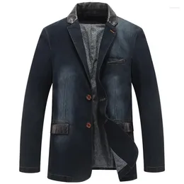 Men's Suits Plus Size Jackets Denim Outwear Spring Autumn Men Clothing Male Blazers Jeans Patchwork Leather Slim Fit Coat MY190