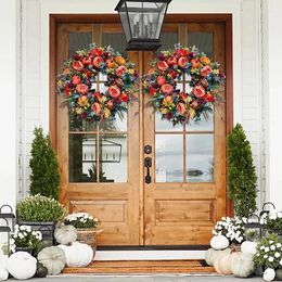 Decorative Flowers 40cm Fall Peony And Pumpkin Wreath For Front Door Home Farmhouse Decor Festival Celebration Thanksgiving