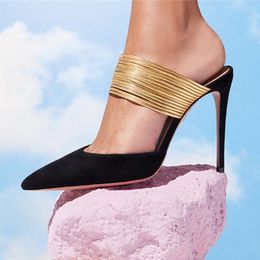 Luxury fashion brand women's sandals dress party slippers patterned pointed exposed heel shoes anti slip decoration thin high heel shoelace box