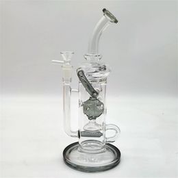 12 Inch Grey Glass Water Pipe Heady Bong Dab Rig Recycler Neo Fab Slit Hub Bongs Smoke Pipes 14.4mm Regular Bowl Portable US Warehouse