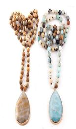 Pendant Necklaces Fashion Bohemian Jewellery Semi Precious Stones Long Knotted Stone For Women Ethnic Necklace9111739