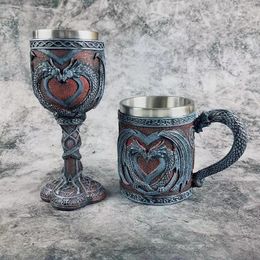 Mugs Double Gragon Wine Goblet 200ml/400ml Ceramic Beer American Cup Home Decor Retro Glasses Nice Water Cups