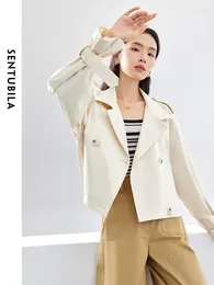 Women's Trench Coats SENTUBILA Lapel Double Breasted Cropped Coat 2024 Spring Simple Apricot Loose Windproof Jacket Outerwear Woman