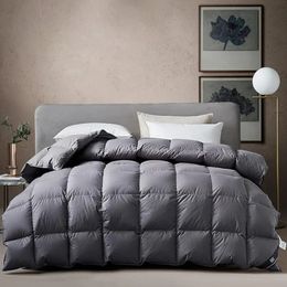 Luxurious Goose Feathers Down Comforter Dark Grey Thickened Heavyweight Warmth Duvet Insert 100% Cotton Cover with Corner Tabs 240506