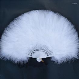 Decorative Figurines White Hand Fan Ladies Folding Feather Fans Home Decor Handmade Dance Wedding Party Accessories Crafts Gifts