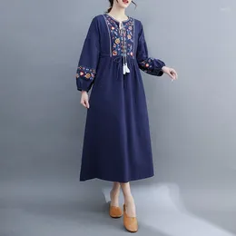 Casual Dresses Embroidery Chinese Style Women's Cotton Linen Three Quarter Summer FASHION Women Vintage Loose Clothing YCMYUNYAN
