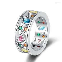 Cluster Rings Exquisite Hollowed Out Rainbow Crystal Stone Geometric Ring For Women High-end Sense Jewellery 7 8 9# Finger Accessorie