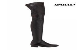 Winter Women Round Toe Flat Heel Over The Knee Boots Thigh High Boots Plus Size Black Custom Shoes Handmade Whole8557797