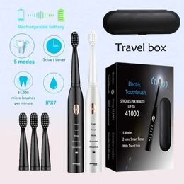 Electric Toothbrush Adult Classic 5gear Mode USB Charging IPX7 Waterproof With 4heads 1box Giving gifts to menwomen 240511