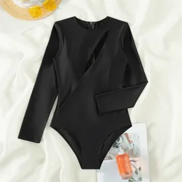 Women's Swimwear Black Bikini Long Sleeve Bodycon Swimsuit Hollow Out Zipper Up Beach Wear Monokini One-piece Women Holiday Bathing Suit
