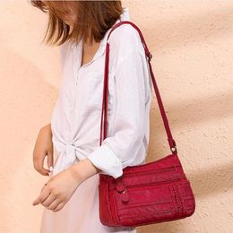 Bag Fashion Women Pu Soft Leather Shoulder Multi-layer Crossbody Quality Small Brand Red Handbag Purse