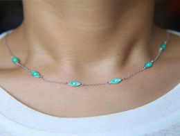 White enamel turkish evil eye tiny dainty charm link chain thin 100 925 sterling silver 337cm choker necklace for women girl Jew5724796