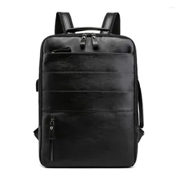 Backpack Business Backpacks For Men Waterproof PU Leather Laptop Bag Large Capacity USB Charging Rucksack Male Fashion Bagpack