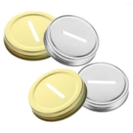 Dinnerware 4 Pcs Mason Jar Piggy Bank Convenient Canning Lids Saving Pot Iron Coin Slot Covers Practical Caps