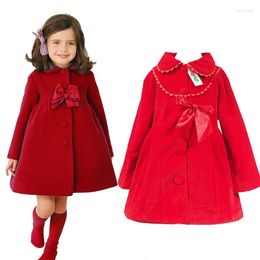 Jackets Kids Coat For Girls Winter Warm Cute Bow Girl Lace Cotton Thick Velvet Autumn Outerwear Clothes 3-8Y