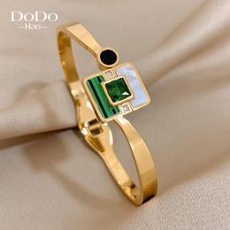 Bangle DODOHAO 316L Stainless Steel Stone Pendant Bracelets Exquisite Green White Shell Splicing Square Bangles