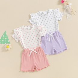 Clothing Sets Toddler Infant Girls Summer Fashion Outfits Dot Print Round Neck Short Sleeve T-Shirts Tops And Shorts 2Pcs Clothes