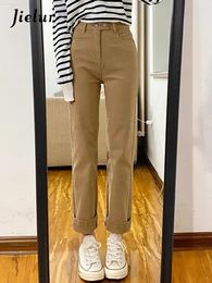 Women's Jeans Khaki Straight Female Autumn Korean Ankle-Length Pants Casual Fashion Slim Women Pure Colour S-XL