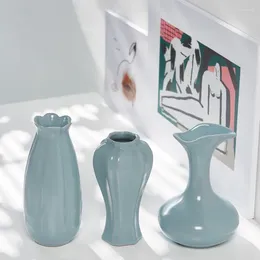 Vases Retro Cyan Vase Ceramic Flower Arrangement Simple Water Nourish Home Porch Decoration Living Room Pieces Classical