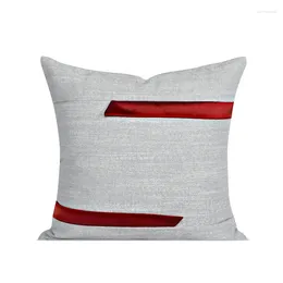 Pillow Light Luxury Cotton Grey Splicing Cover Red Stripe Throw Bedroom Living Room Sofa Pillowcase