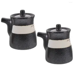 Storage Bottles 2 Pcs Soy Sauce Jar Japanese Vinegar Bottle Ceramics Condiment Dispenser Oil Pot