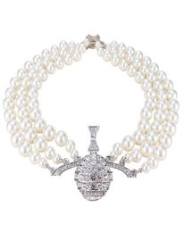 Pendant Necklaces Western of the same multi-layer light luxury pearl full diamond Saturn necklace bracelet runway style clavicle chain5915153