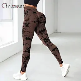 Active Pants CHRLEISURE Ribbed Faux Tie-Dye Women Yoga Seamless Fitness Sweatpants Push Up Legging Skinny High Waist Sport Female