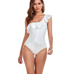 Women's Swimwear 2024 Sexy Ruffle One Piece Swimsuit Women Bandage Shoulder Female Monokini White Bathing Suits Summer Beach Wear