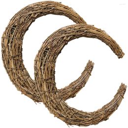 Decorative Flowers 2 Pcs Rattan Garland Christmas Wreath Frame DIY Vine Moon-shape For Branch Flower Material