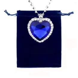 Pendant Necklaces Titanic Movie Heart Of The Ocean Chain Pretty Royal Blue Big Crystal Necklace For Women 18" Velvet Bag