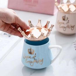 Mugs 2024 Spring Nordic Creative Crown Ceramic Mug Cute Coffee Milk Cup With Spoon Lids Tea 300ml Capacity Water