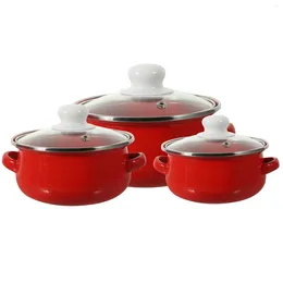 Double Boilers 3 Pcs Enamel Pot Coffee For Stove Top Fruit Flower Pitcher Small Saucepan With Handle Decorative