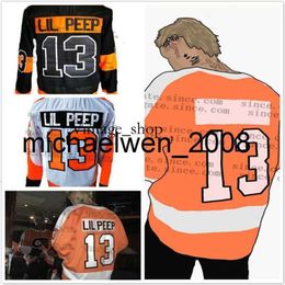 Vin Weng Custom Fashion Star Lil Peep #13 Hockey Jerseys Orange Black White Stitched Owned Name Number Mens Womens Youth