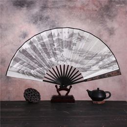 Decorative Figurines Custom Logo Engrave Big 13 Inch Chinese Folding Silk Fan High Quality Traditional Printed Men Bamboo Hand Fans Gift