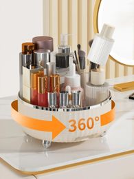 Storage Boxes WORTHBUY Turntable Tray Bathroom 360° Rotation Makeup Organiser Box Large Capacity Plastic Cosmetic Brush Holder