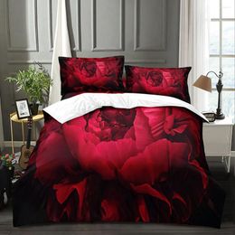 Bedding Sets Lush Floral Duvet Cover Set Include 1 2 Pillowcases Red Peony Flower Comforter Microfiber Soft