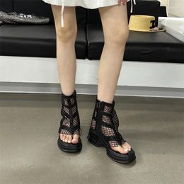 Sandals Black Flip Flops Ladies Platform Wedge Women High Heels Punk Mesh Gladiator Summer High-Top Shoes Zapatos Chunky