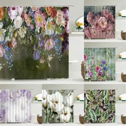 Shower Curtains Vintage Flower Curtain Plant Waterproof Polyester Nordic Home Decoration With Hooks