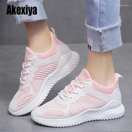 Fitness Shoes White Sneakers Women Vulcanize Summer Ladies Trainer Knitted Spring Flats Casual Lace-up Zapatillas Mujer S613