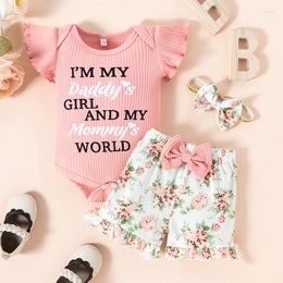 Clothing Sets Baby Girls Summer Outfits Letter Print Romper And Floral Shorts Cute Headband 3 Piece Clothes