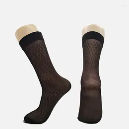 Men's Socks Thin Nylon Stockings Fashion Diamond Shaped Male Formal Dress Anti Hook Silky Sheer Stocking