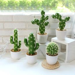 Decorative Flowers Artificial Succulent Plants Fake Faux Cactus Mini Potted Succulents For Home Office Decoration