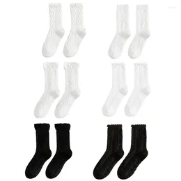 Women Socks Cotton Twist Knit Wavy Stripe Patterned Ruffle Tube Hosiery