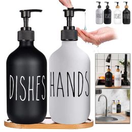 Liquid Soap Dispenser Set 500ml Hands Dishes Shampoo Pump Bottle With Serving Tray Refillable Empty For Home Bathroom Kitchen