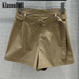 Women's Shorts 4.10 KlasonBell Fashion Cargo Style Khaki High Waist Cotton For Women Round Loop Sashes Design A-Line