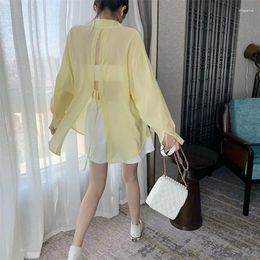Women's Blouses Korean Sunscreen Shirt Women 2024 Summer Clothes Fashion Bandage Elegant Loose Long Sleeve See Through White Tops V685