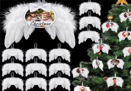 UPS Heat Transfer Angel Wings Ornament Christmas Decoration Feathers Pendant Round Aluminium sheet DIY Christmas Tree Hanging Tag3473285